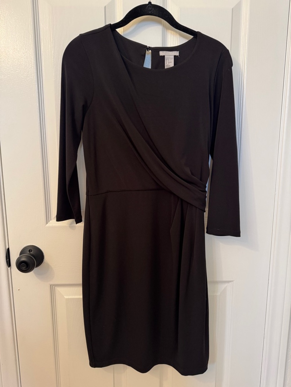 H&M Black Long Sleeve Faux-Wrap Sheath Dress